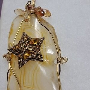 PENDANT JEWELRY WIRE‎ WRAPPED AGATE WITH CRYSTALS #11